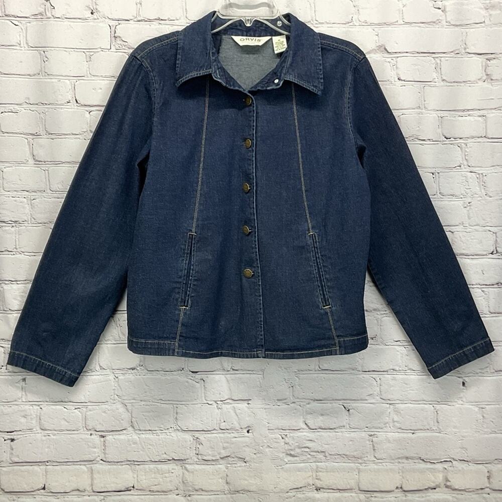 Orvis Jean Jacket Women's Size M Blue Denim Country Festival Rodeo Cowgirl Boxy